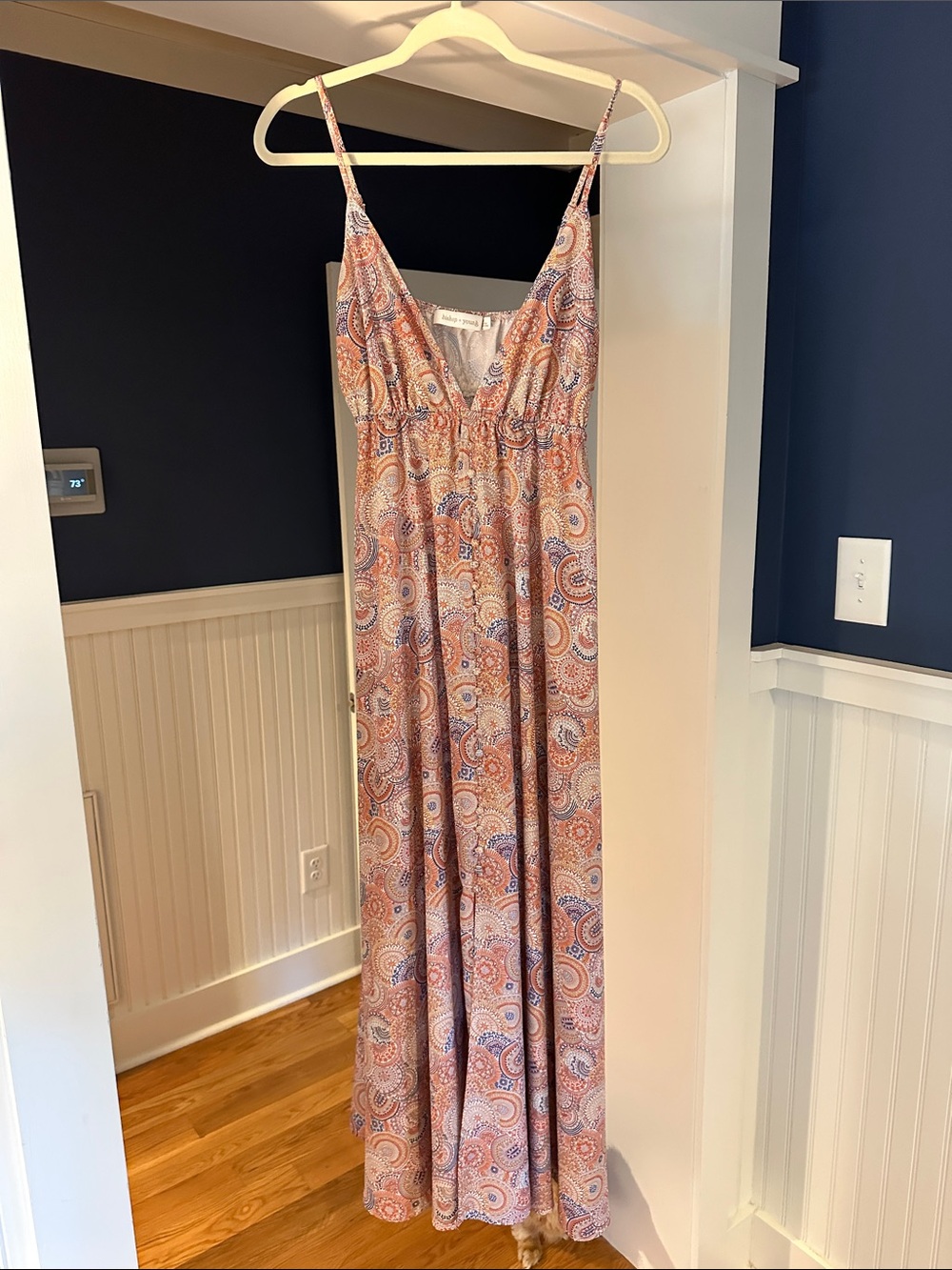 Bishop + young Orange and Blue Paisley Maxi Dress